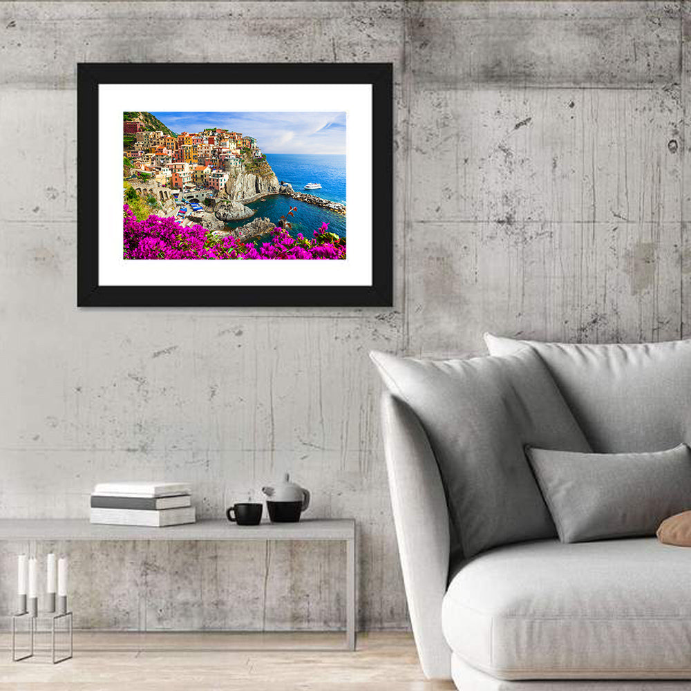 Manarola Cliffside Village Wall Art in a room, landscape