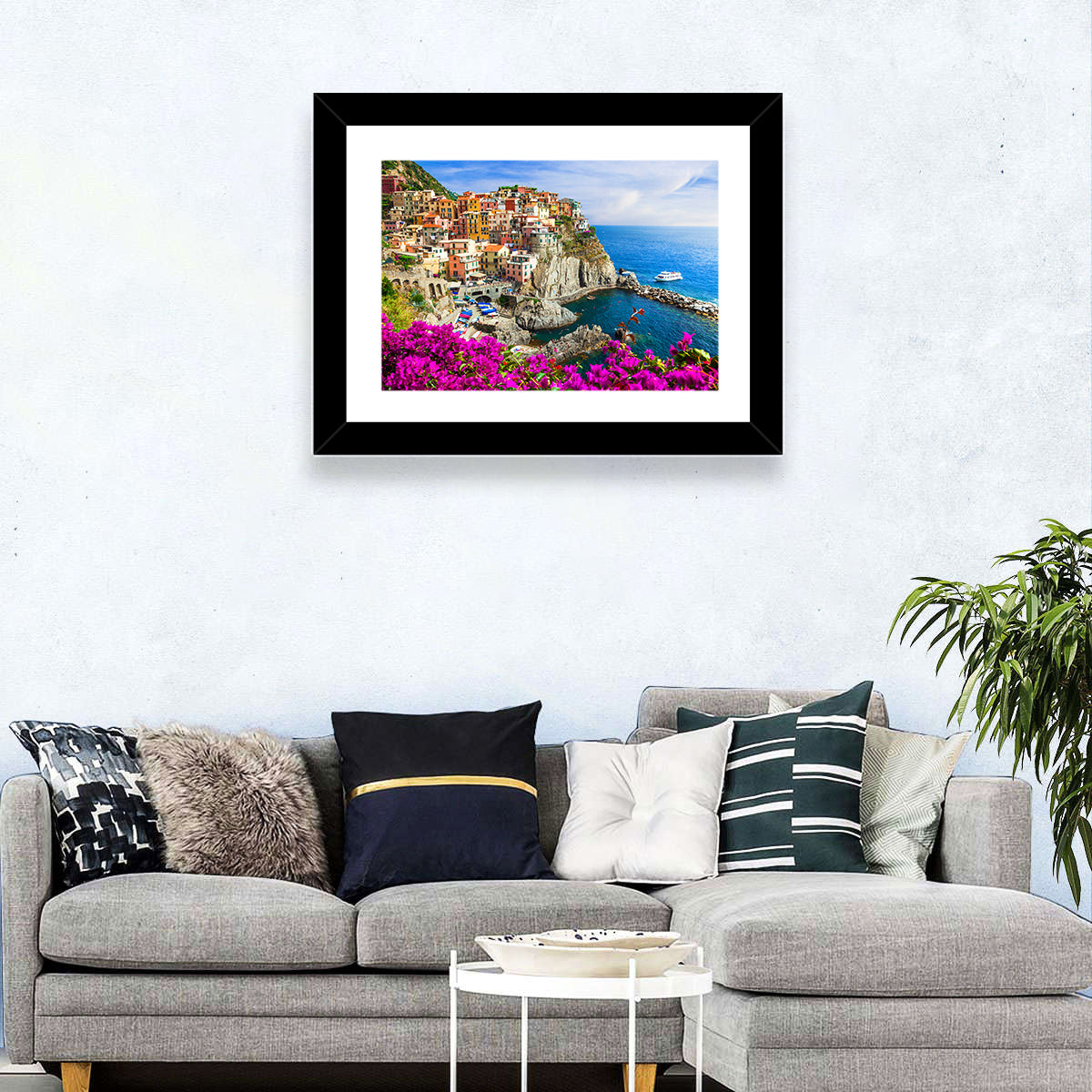 Manarola Cliffside Village Wall Art in a room, landscape