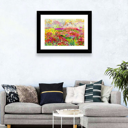 Summer Poppy Meadow Watercolor Wall Art