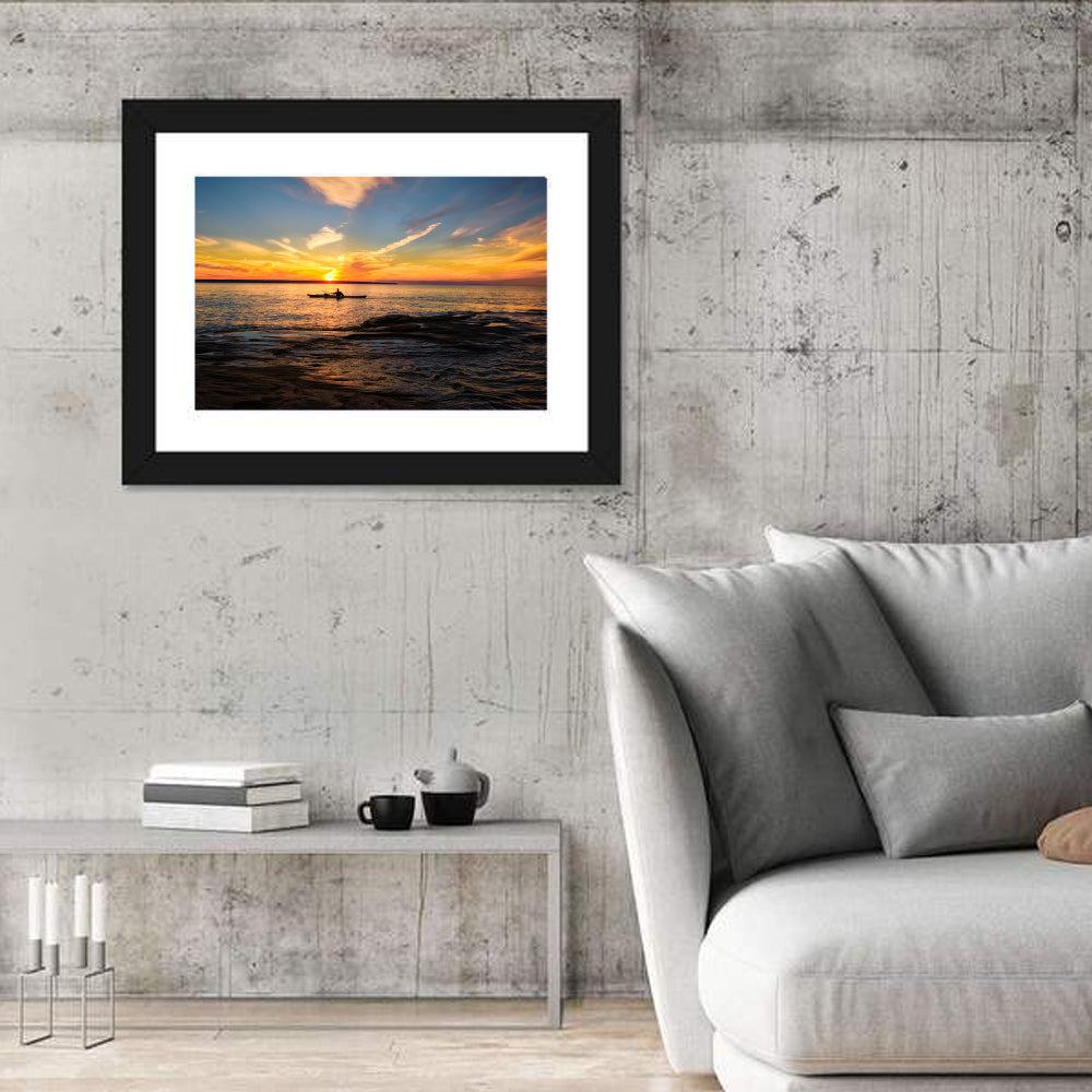 Lake Superior Sunset Wall Art in a room, landscape