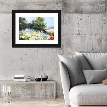 Sunny Daisy Meadow with Red Poppies Wall Art