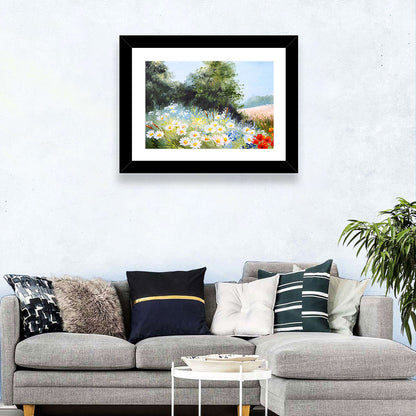 Sunny Daisy Meadow with Red Poppies Wall Art