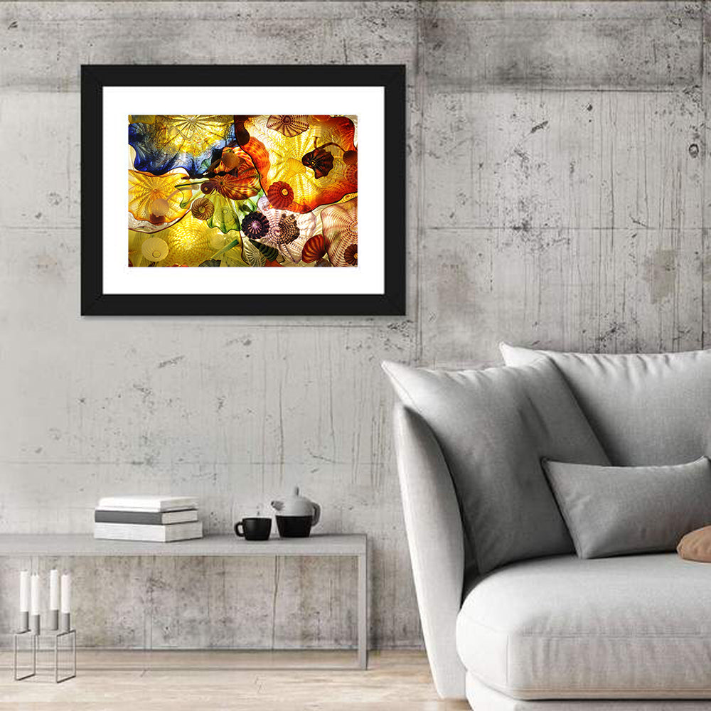 Kaleidoscopic Glass Ceiling Abstract Wall Art in a room, landscape