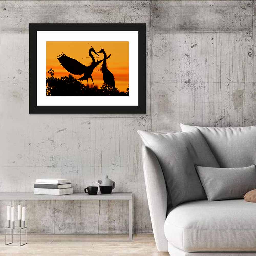 Heron Pair at Sunset Wall Art
