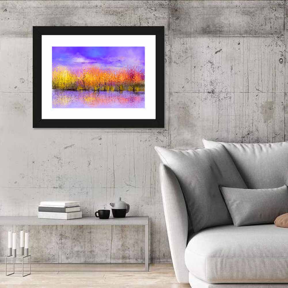 Autumn Twilight Reflection Wall Art in a room, landscape