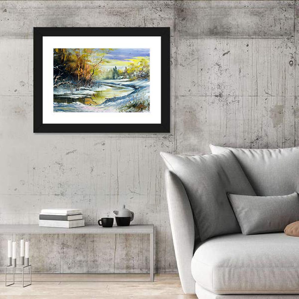 Winter River at Golden Hour Wall Art