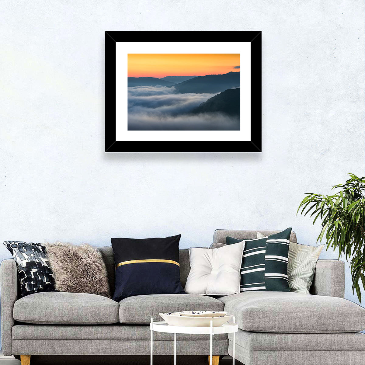 Foggy Mountains West Virginia Wall Art in a room, landscape