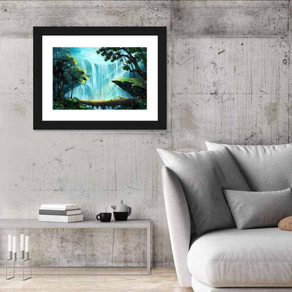 Enchanted Forest Waterfall Illustration Wall Art