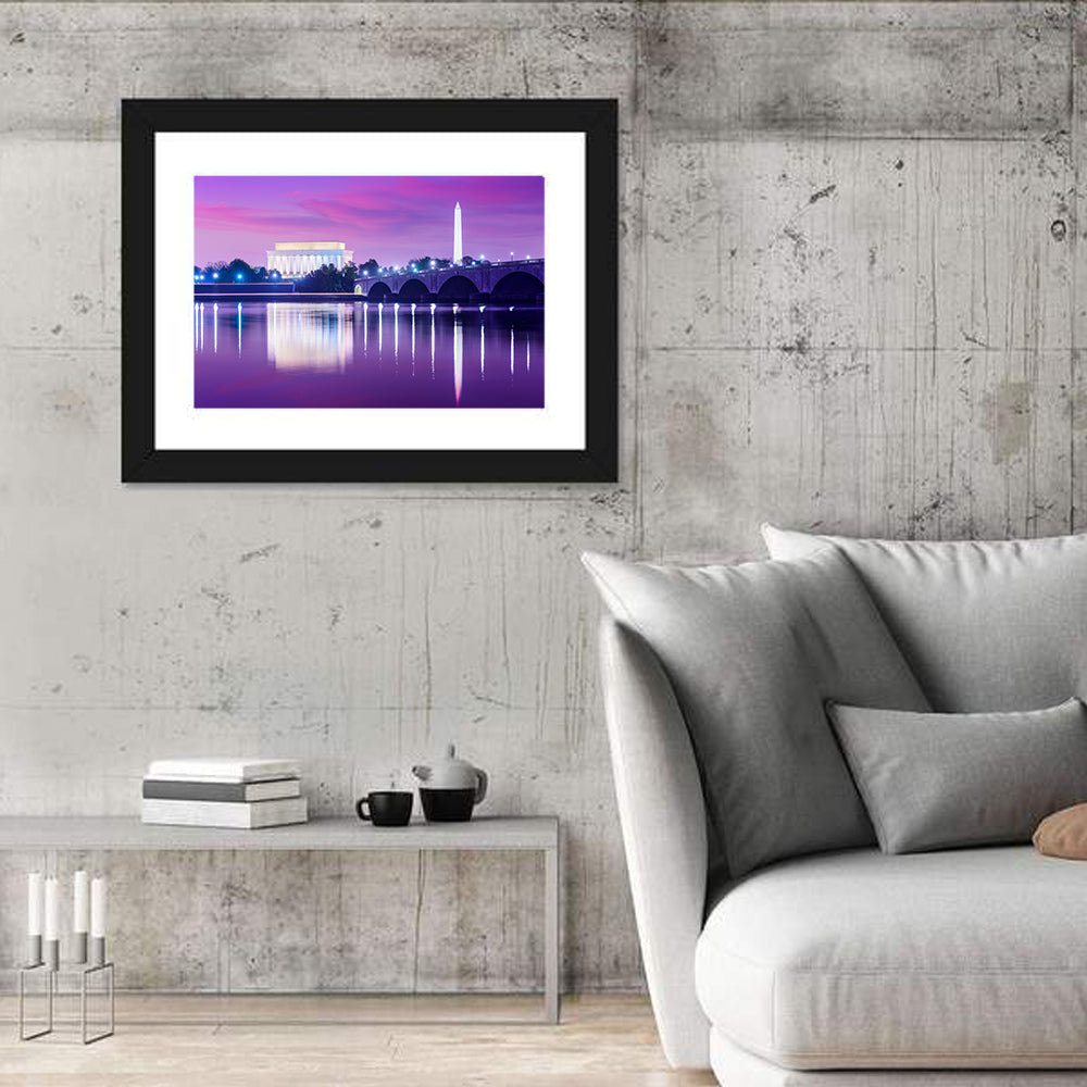 Purple Twilight Washington D.c. Skyline Wall Art in a room, landscape