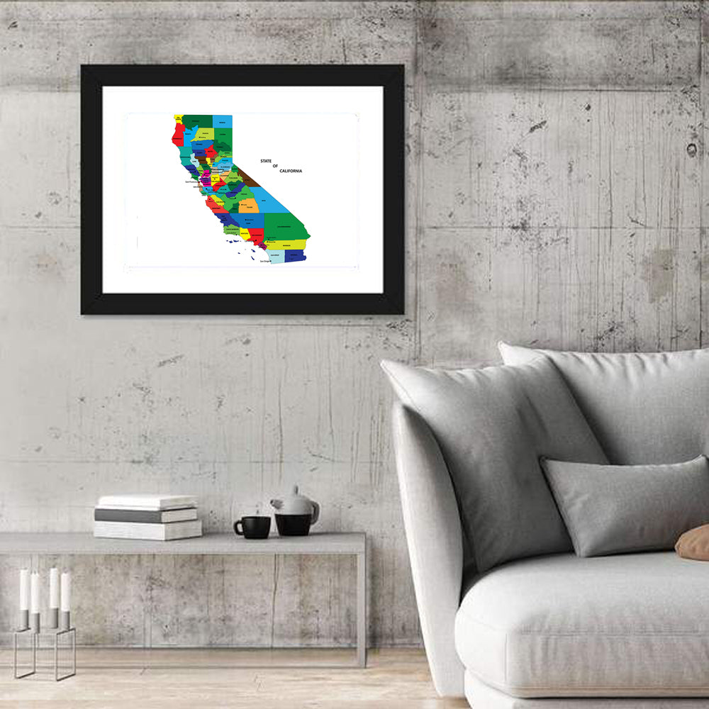 California Map with Colored Counties Wall Art