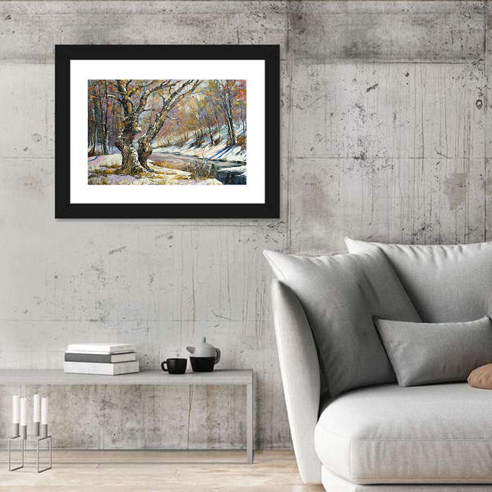 Frozen River in Winter Woodland Wall Art