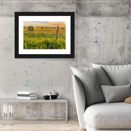 Hay Bales at Sunset Wall Art