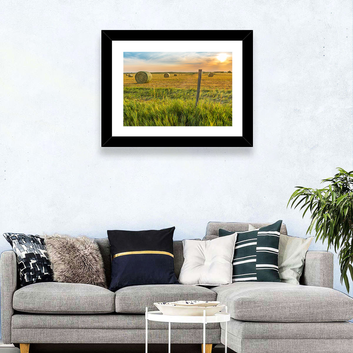 Hay Bales at Sunset Wall Art