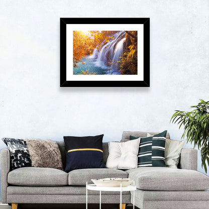 Golden Hour Waterfall in Autumn Forest Wall Art