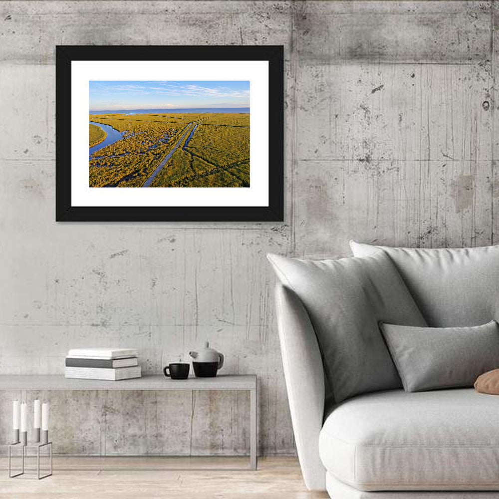 Delaware Bay Marshland Aerial Wall Art in a room, landscape