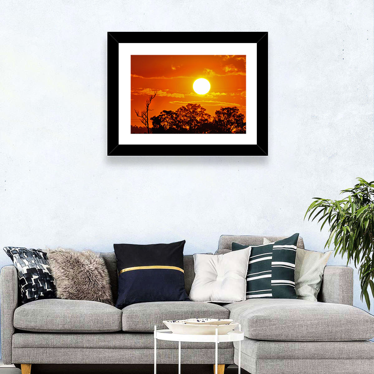 Burning Sun Over Tree Silhouettes Wall Art
