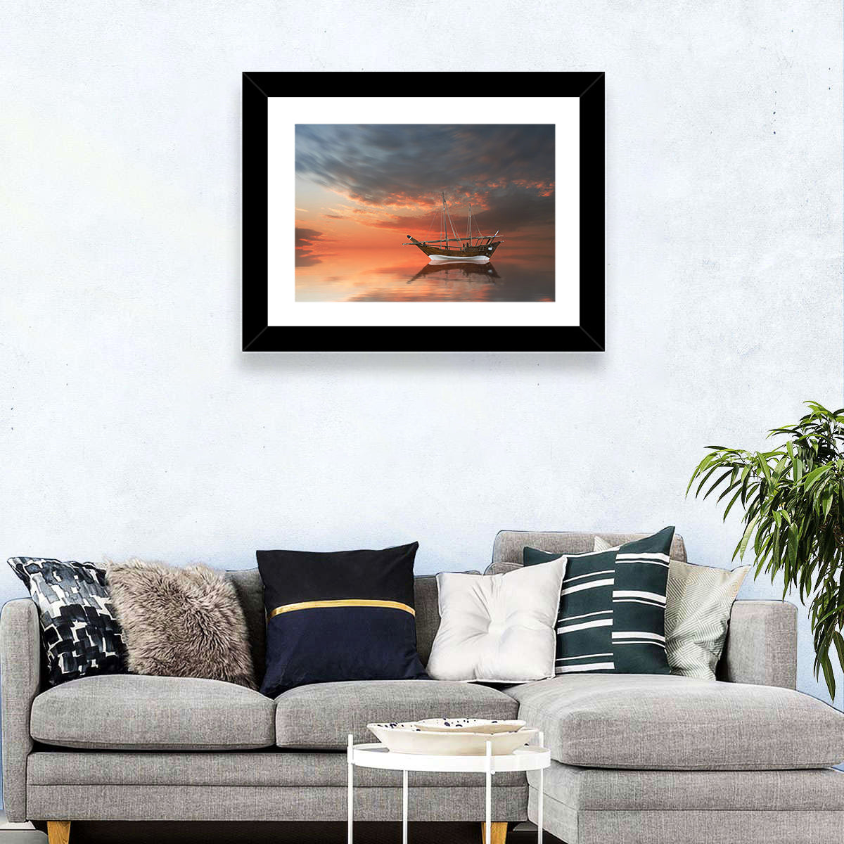Dhow at Sunset Wall Art in a room, landscape