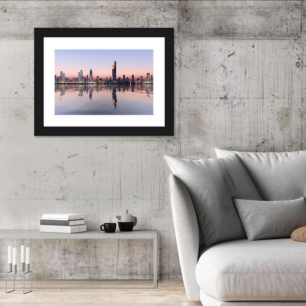 Al Hamra Tower Twilight Skyline Wall Art in a room, landscape