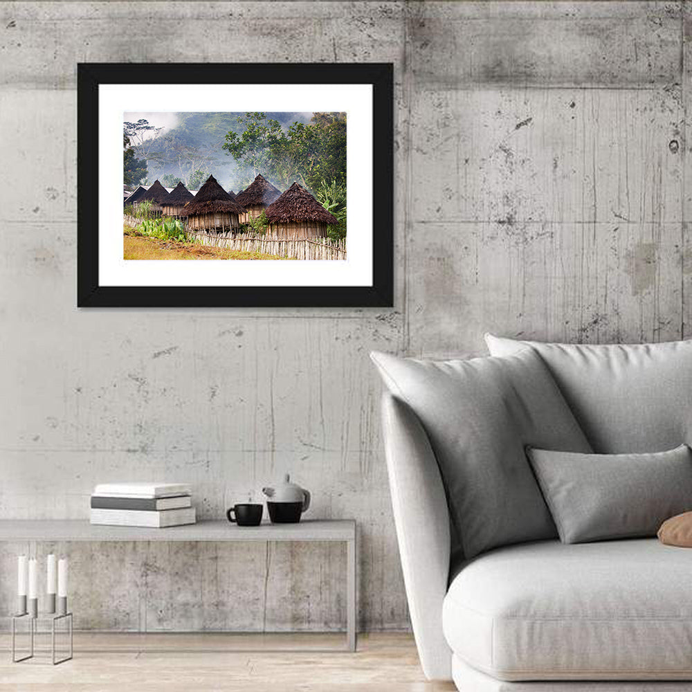 Papua Mountain Village Wall Art in a room, landscape