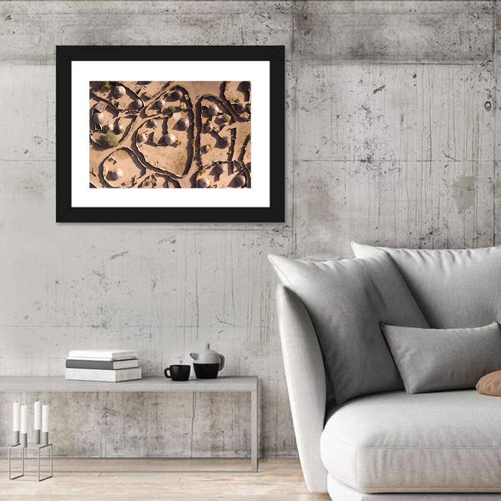 Thatched Huts in Chad Wall Art in a room, landscape