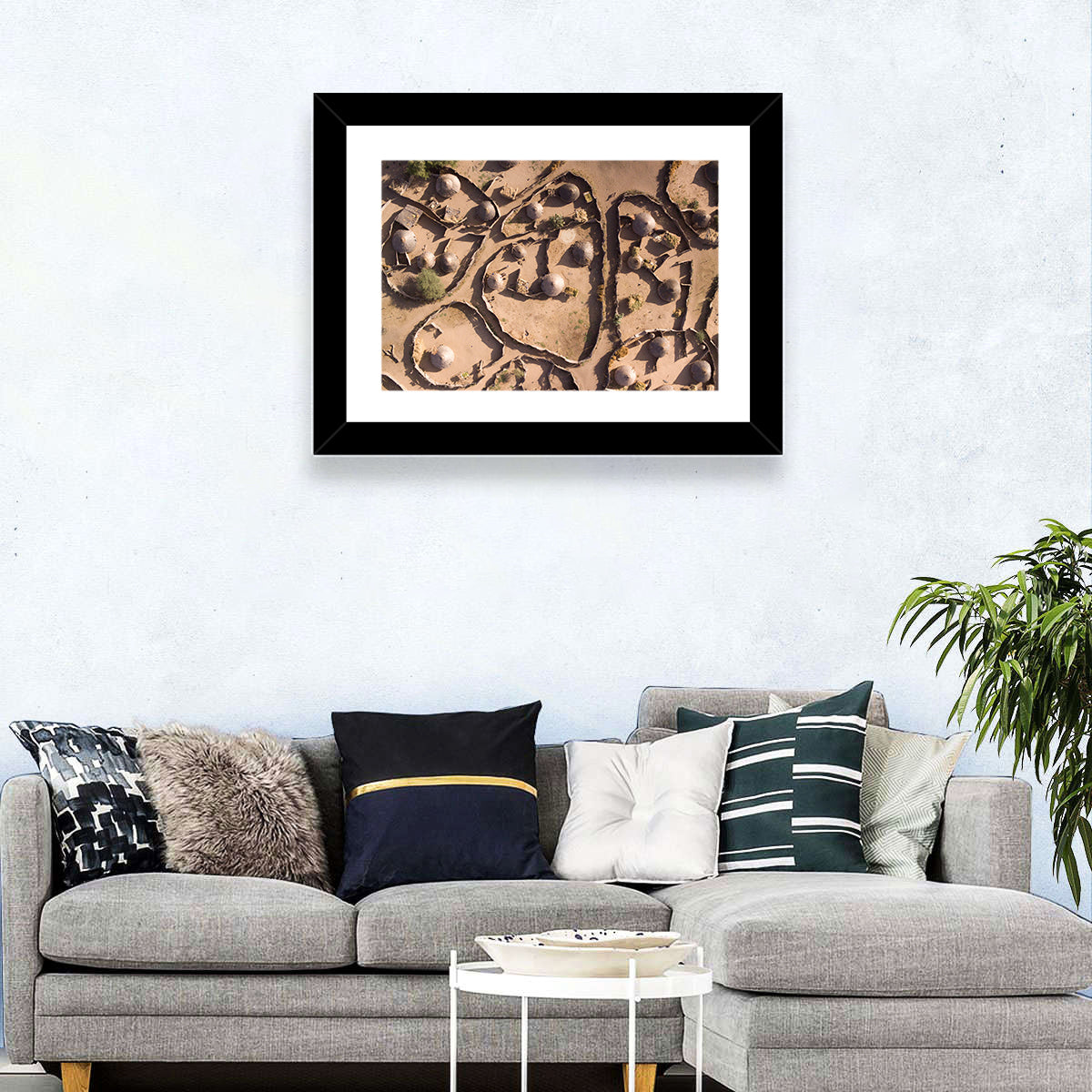 Thatched Huts in Chad Wall Art in a room, landscape