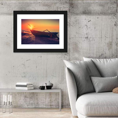 Sunset Rowboat on Sandy Shore Wall Art