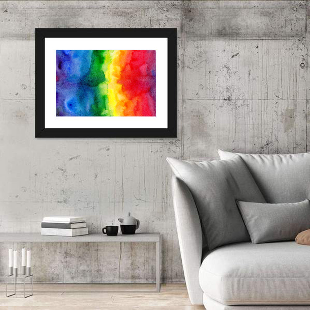 Watercolor Rainbow Gradient Wall Art in a room, landscape