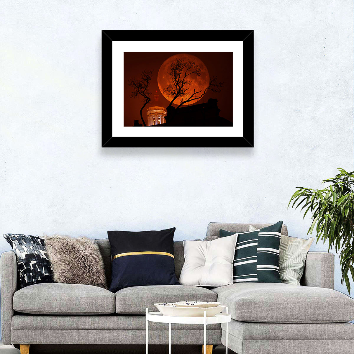 Haunted Supermoon Over Church Spire Wall Art