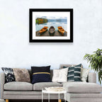 Moored Boats on Misty Lake Bled Wall Art