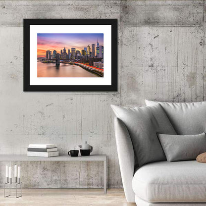 Brooklyn Bridge Light Trails Over Lower Manhattan Wall Art