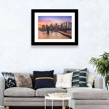 Brooklyn Bridge Light Trails Over Lower Manhattan Wall Art