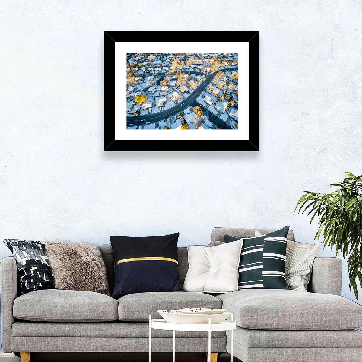 Snowy Fort Collins Neighborhood Aerial Wall Art in a room, landscape
