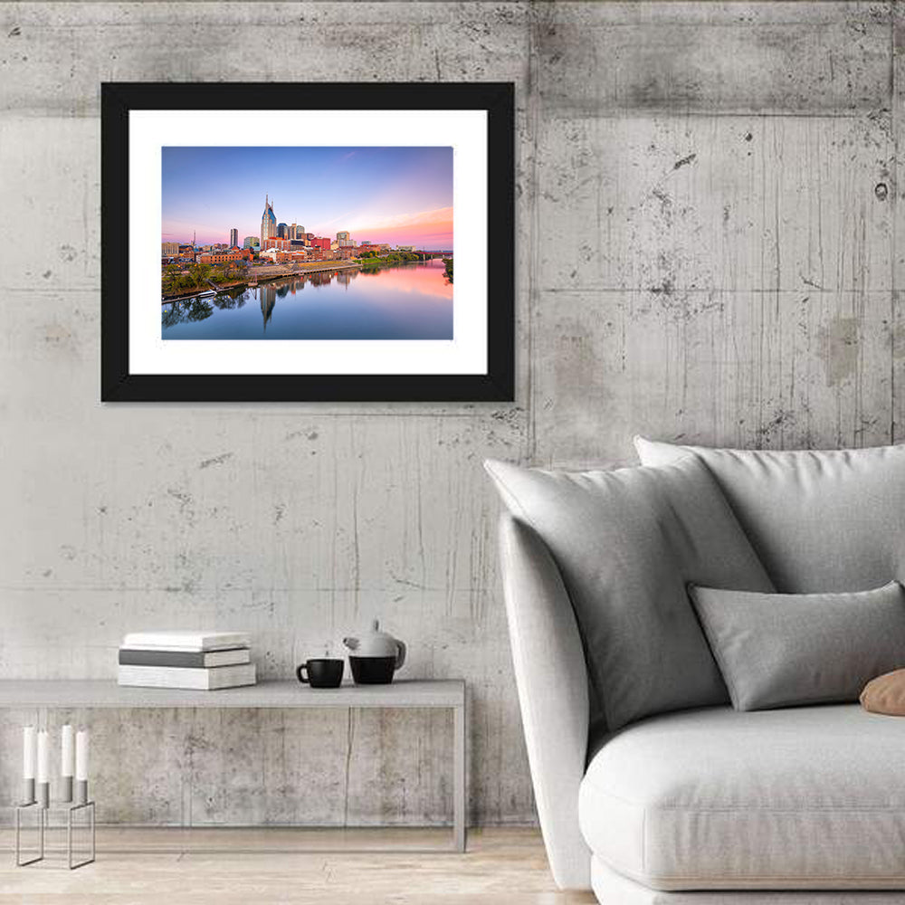Nashville Skyline at Dusk Wall Art in a room, landscape