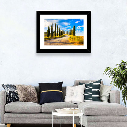 Sunlit Tuscany Cypress Road Wall Art