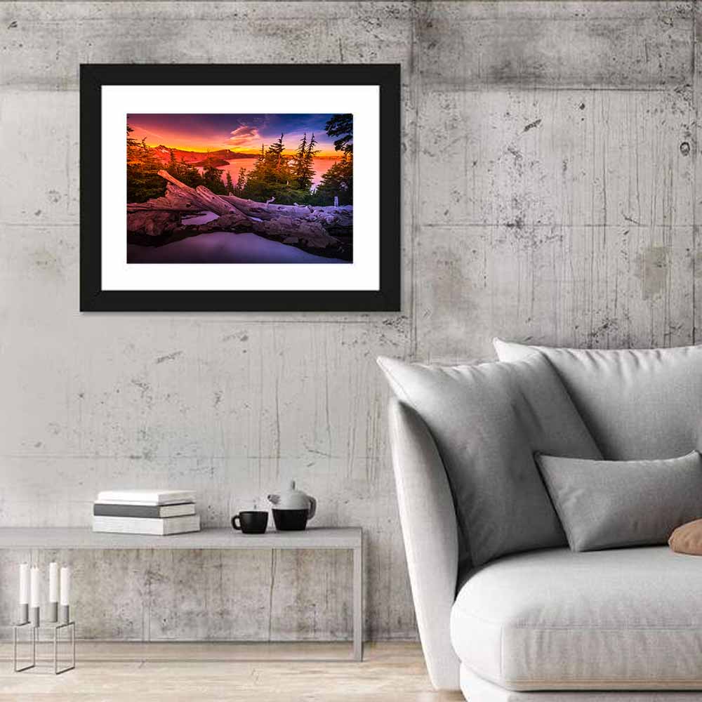 Crater Lake Sunset Reflection Wall Art