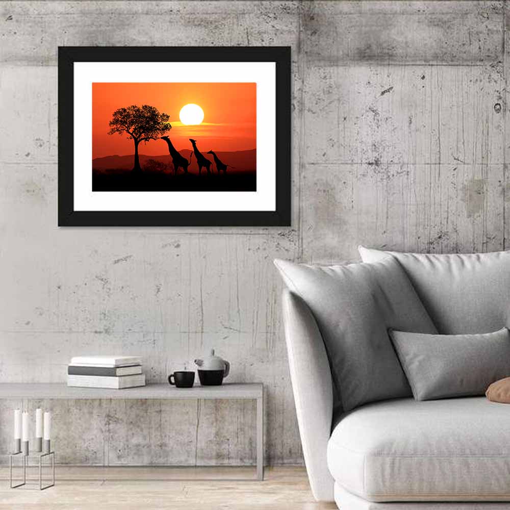 South African Giraffes Silhouette Wall Art