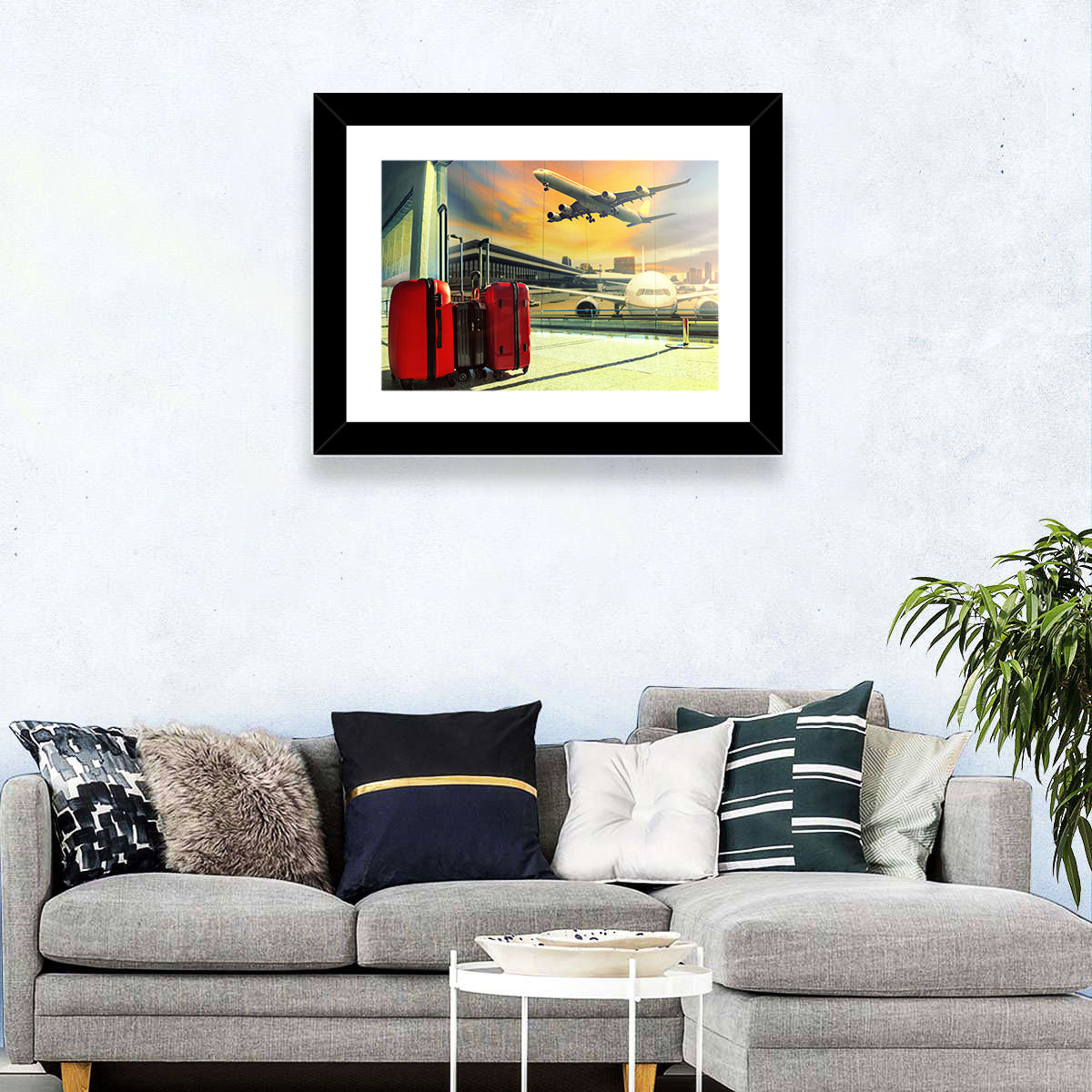 Suitcases at the Airport Window Wall Art