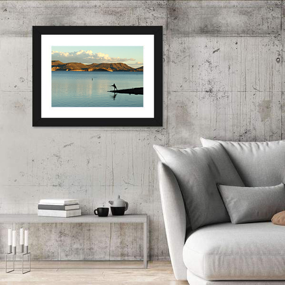 Lake Pleasant Fisherman Silhouette Wall Art