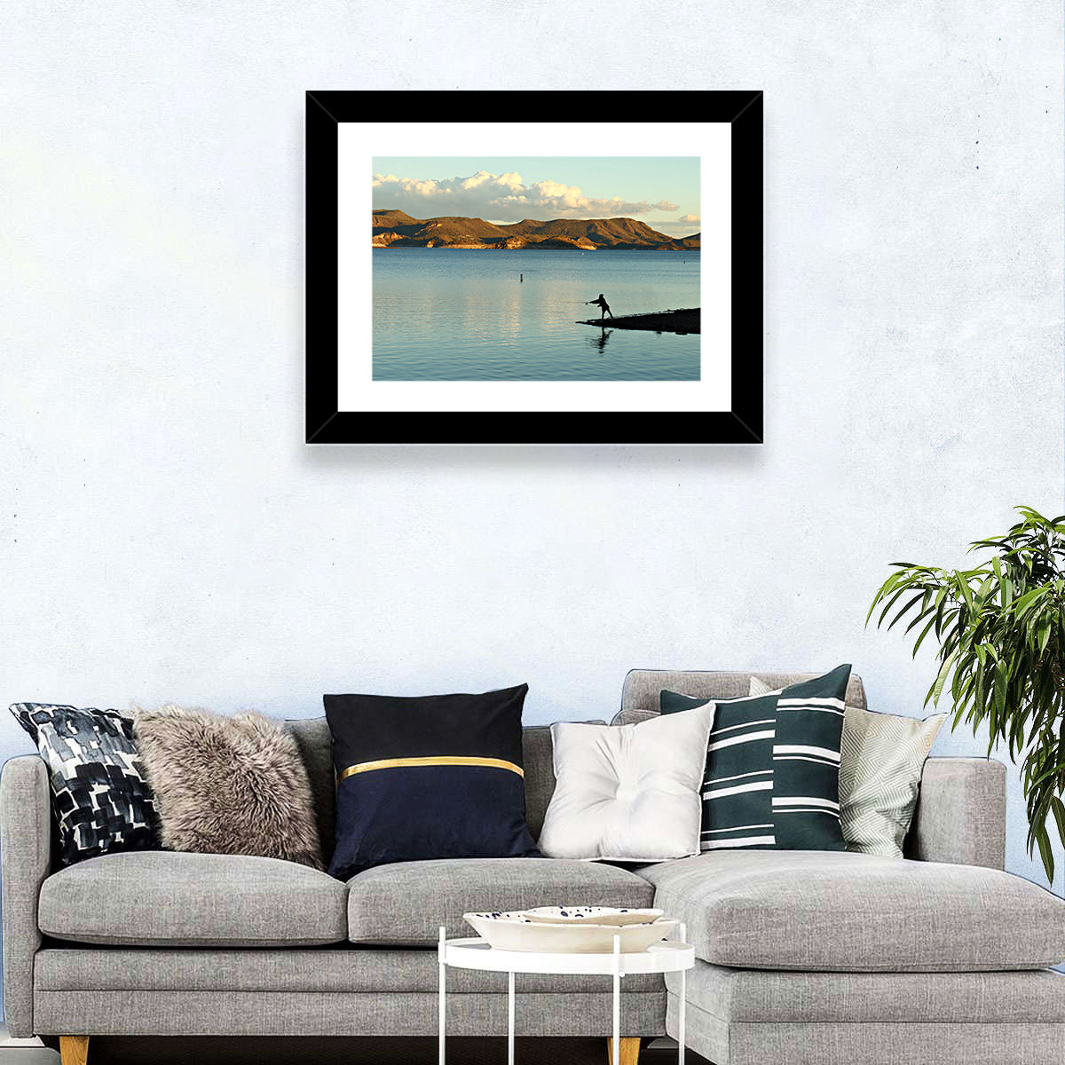 Lake Pleasant Fisherman Silhouette Wall Art