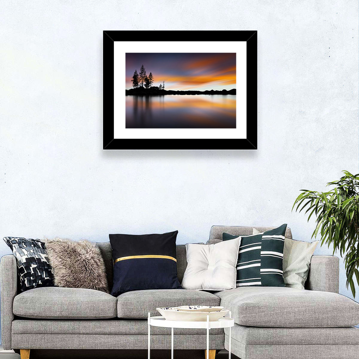 Lake Tahoe Golden Hour Reflection Wall Art in a room, landscape