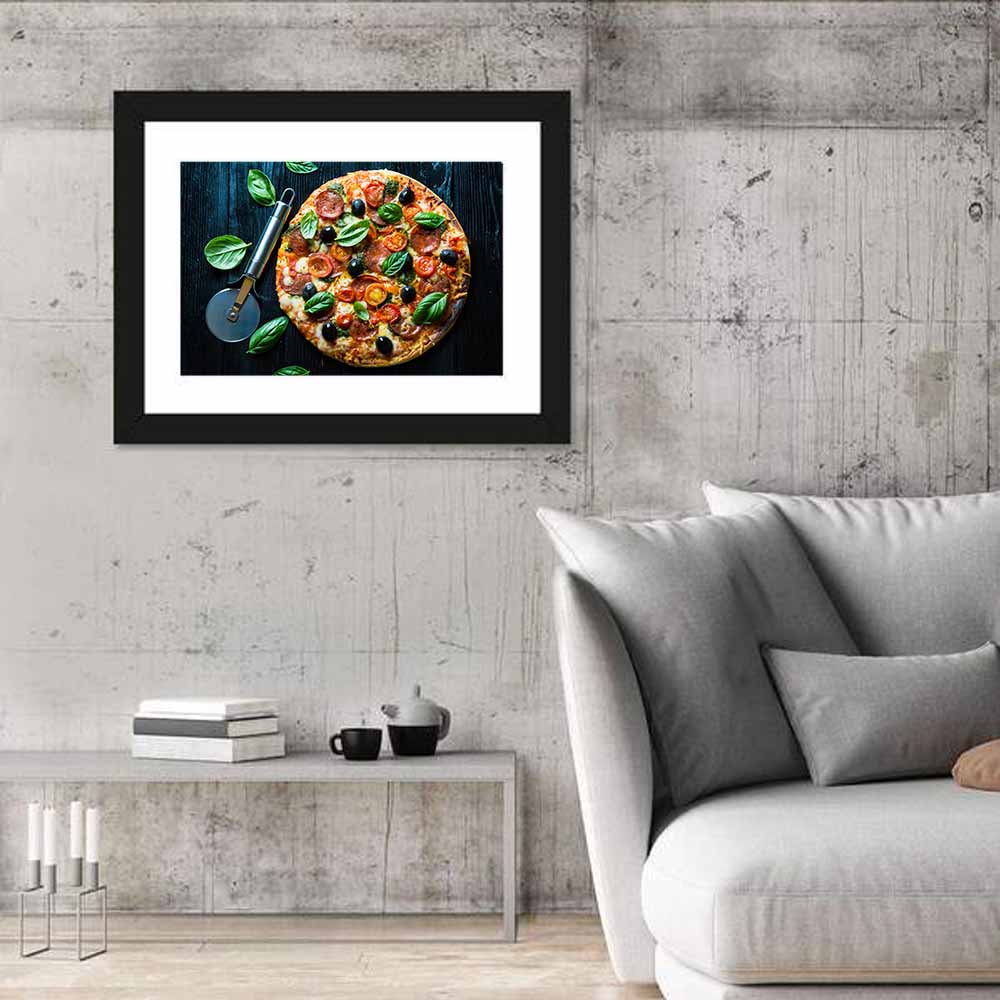 Top-down Pizza with Basil and Olives Wall Art