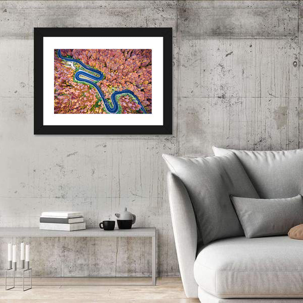 Serpentine Autumn Road Wall Art in a room, landscape