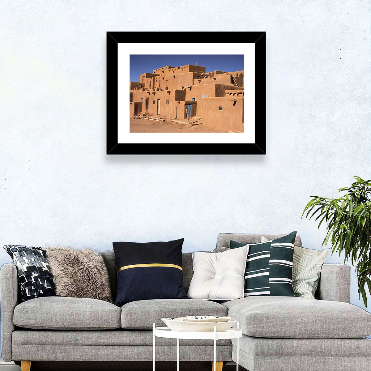 Taos Pueblo North House Wall Art in a room, landscape