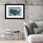 Minimalist USA Map with State Abbreviations Wall Art