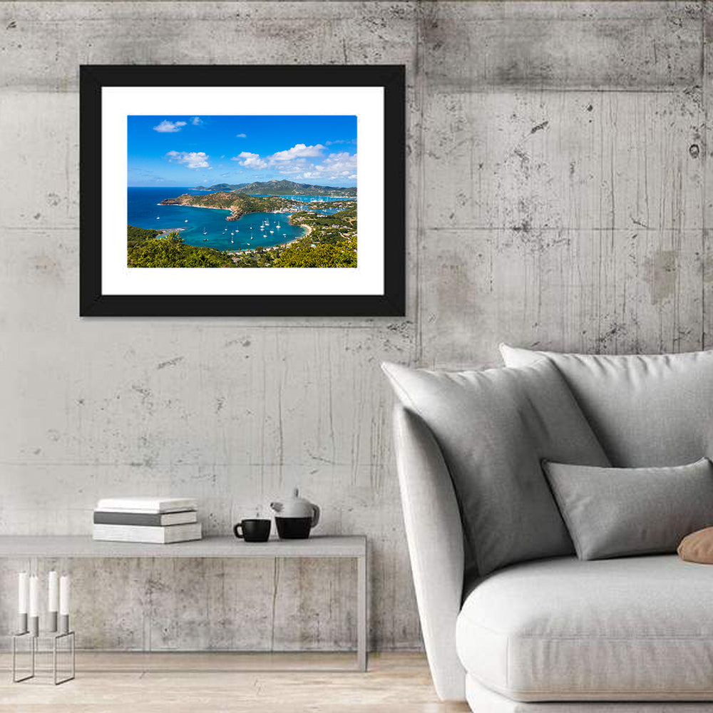 Shirley Heights Harbour View Wall Art in a room, landscape
