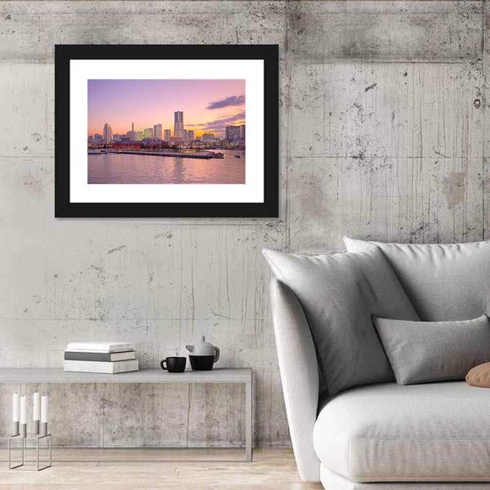 Yokohama Harbor Twilight Wall Art in a room, landscape