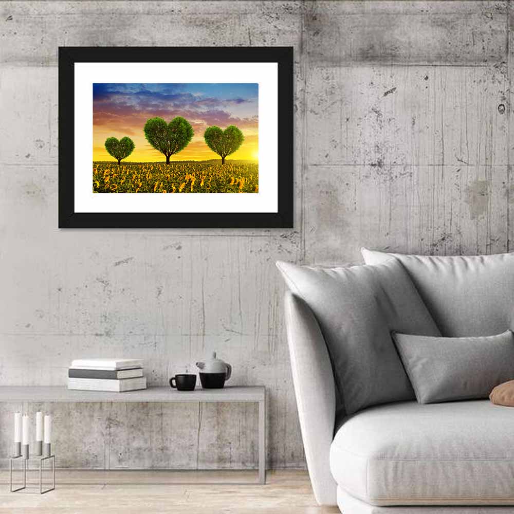 Sunflower Field with Heart Trees Wall Art
