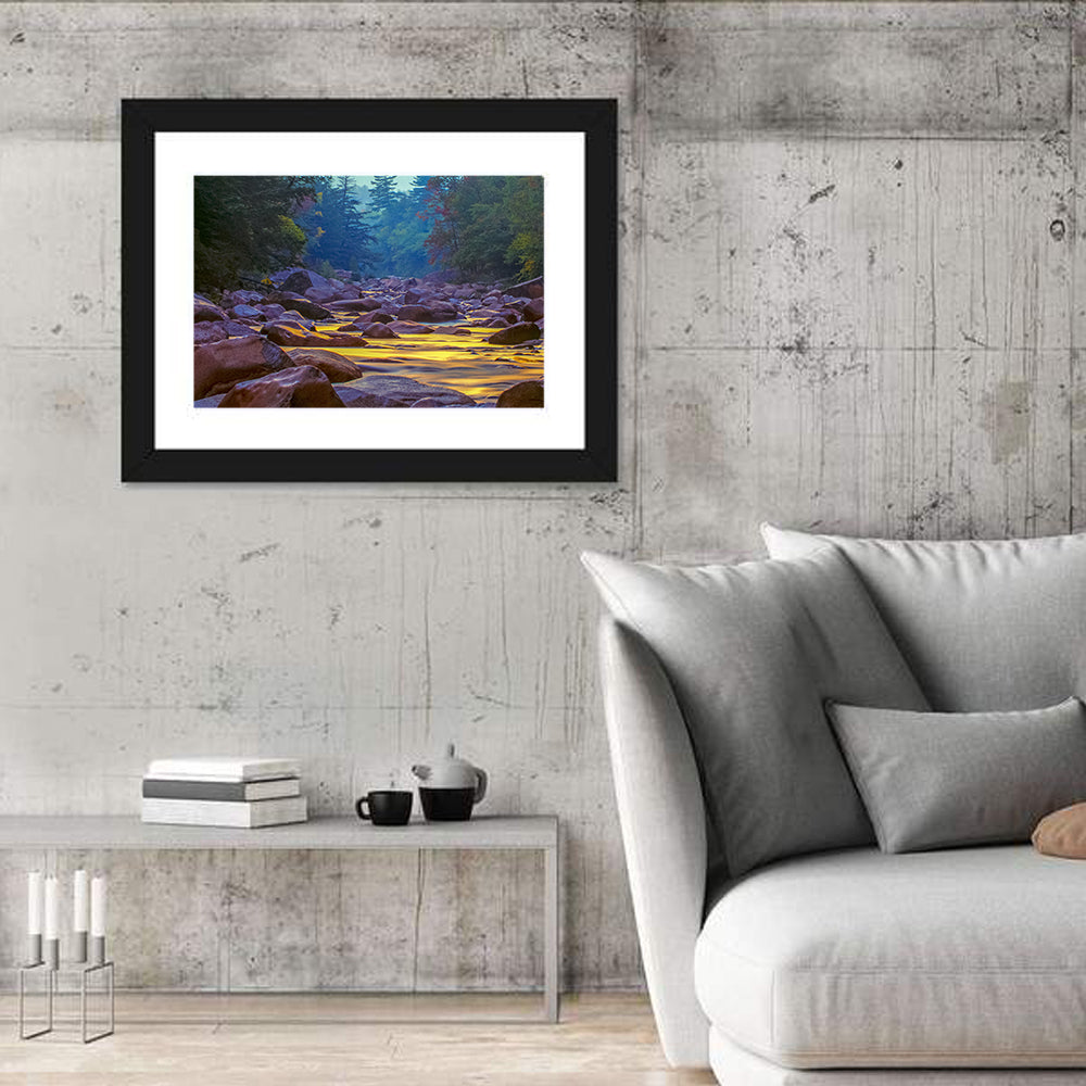 Swift River at Golden Hour, New Hampshire Wall Art in a room, landscape