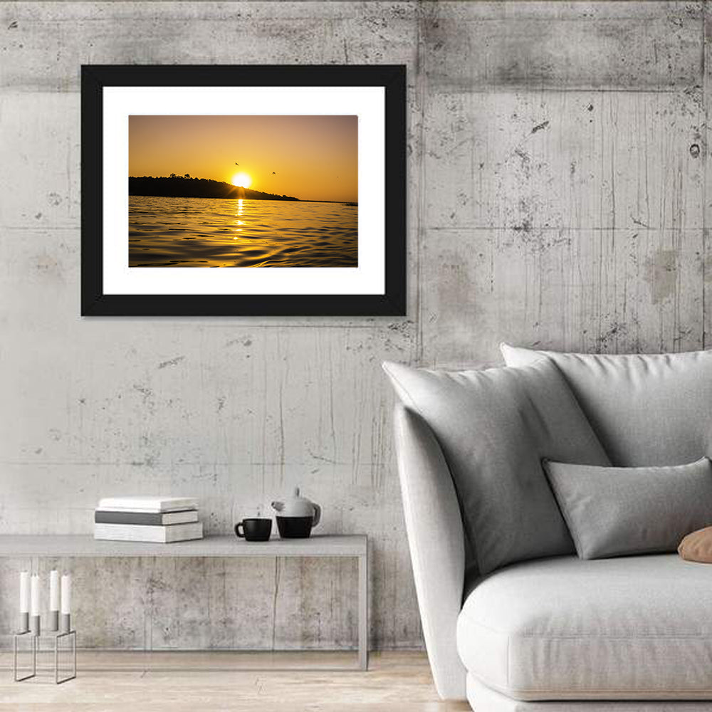 Bhopal Lake Sunset Wall Art in a room, landscape