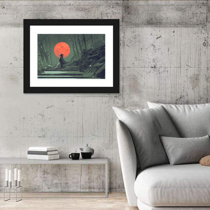 Samurai Under Red Moon Wall Art
